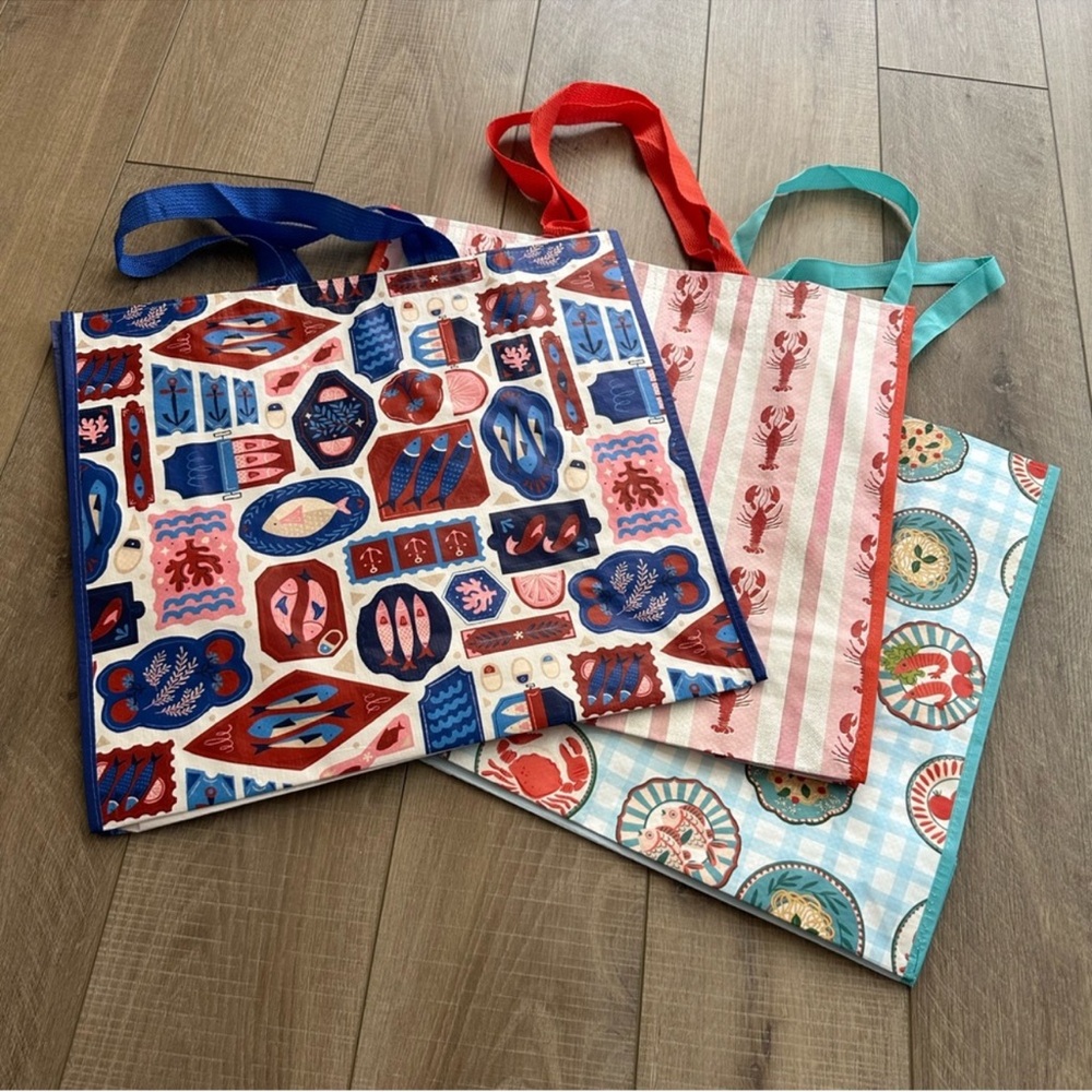 Homegoods TJMaxx Marshalls Viral Seafood Prints Shopper Tote Bags Set of 3 NWOT